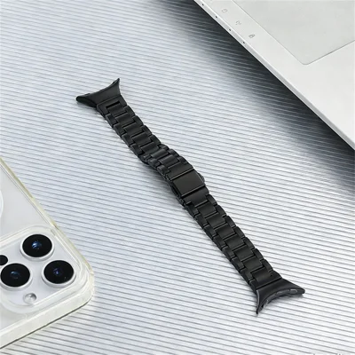 Watch Band for Google Pixel Watch 5 / Watch 4 / Watch 3 / Watch 2 / Watch 41mm Quick Release 3-Bead Folding Clasp Stainless Steel Strap - Black