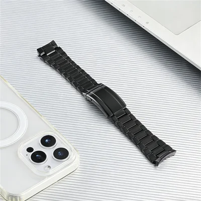 For Huawei Watch GT 6 46mm Watch Band 3-Section Link Fold-Over Clasp Detachable Titanium Alloy Strap - Black