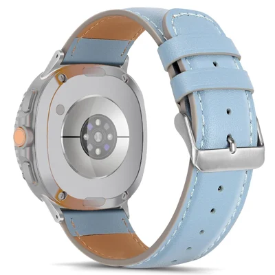 For Samsung Galaxy Watch Ultra2 47mm / Watch Ultra (2025) 47mm / Watch Ultra 47mm Watch Band Genuine Cow Leather Wrist Strap with Steel Buckle - Baby Blue