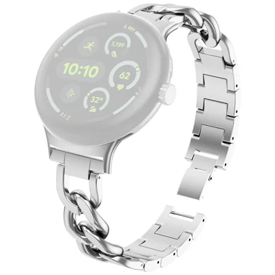 For Google Pixel Watch 5 45mm / Watch 4 45mm / Watch 3 45mm Watch Band Stainless Steel Metal Chain Adjustable Bracelet Strap - Silver