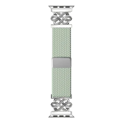 Braided Nylon Watch Band For Apple Watch Series 12 11 10 42mm  /  9 8 7 41mm  /  SE 2023 2022 SE 6 5 4 40mm  /  3 2 1 38mm Strap with Chinese Knot Magnetic Buckle - Pine Needle Green