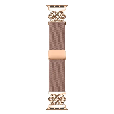 Nylon Sport Band For Apple Watch Ultra 4 3 2 1 49mm / Series 12 11 10 46mm / 9 8 7 45mm / SE3 SE2 SE 6 5 4 44mm / 3 2 1 42mm Elastic Strap with Chinese Knot Magnetic Buckle - Pink