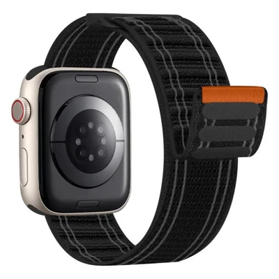 Watch Band For Apple Watch Series 12 11 10 42mm  /  9 8 7 41mm  /  SE3 SE2 SE 6 5 4 40mm  /  3 2 1 38mm Tank Texture Magic Tape Loop Buckle Nylon Strap - Black