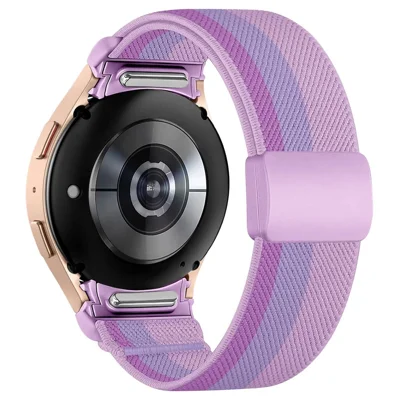Für Samsung Galaxy Watch7 44mm / 40mm Armband mit Schnellverschluss Knopf, Twill-Struktur Nylon Armband mit Kunststoff-Magnetschnalle - Verlauf lila
