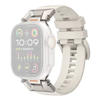 COTECI W125 Mecha Fluorubber Strap for Apple Watch Series 12 11 10 42mm  /  9 8 7 41mm  /  SE3 SE2 SE 6 5 4 40mm  /  3 2 1 38mm Replacement Band - Starlight