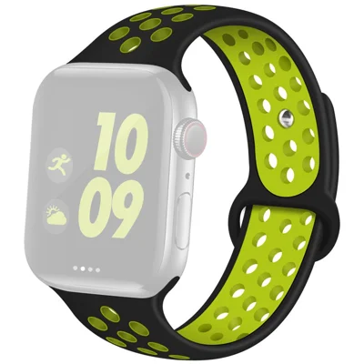 COTECI W12 Silicone Watch Band for Apple Watch Ultra 4 3 2 1 49mm / Series 12 11 10 46mm / 9 8 7 45mm / SE3 SE2 SE 6 5 4 44mm / 3 2 1 42mm Dual Color Sports Strap - Black / Fluorescent Yellow