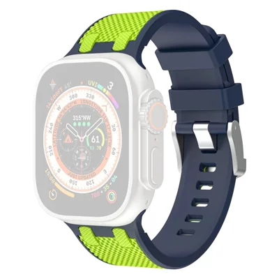 COTECI W127 Oak Silicone Strap for Apple Watch Ultra 4 3 2 1 49mm / Series 12 11 10 46mm / 9 8 7 45mm / SE3 SE2 SE 6 5 4 44mm / 3 2 1 42mm Contrast Color Watch Band - Blue / Green