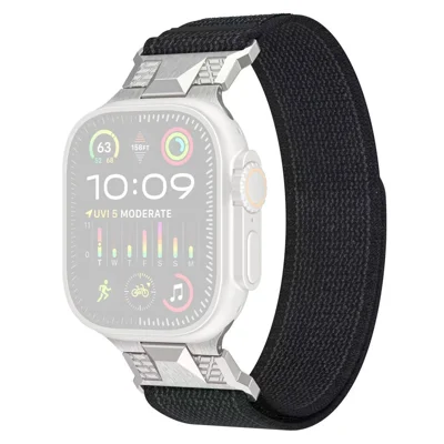 COTECI W124 Nylon Armband für Apple Watch Series 11 10 42mm / 9 8 7 41mm / SE3 SE2 SE 6 5 4 40mm / 3 2 1 38mm Mecha Wild Trail Loopback Band – Schwarz