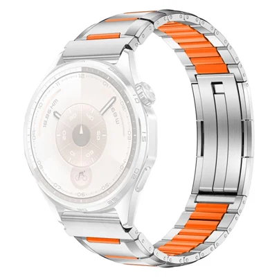 Quick-Release-22mm 5G Faceted Rubber Inlaid Stainless Steel Watch Band for Huawei Watch GT 7 46mm / Watch GT 5 Pro 46mm / GT 5 46mm / GT 4 46mm - Titanium+Orange