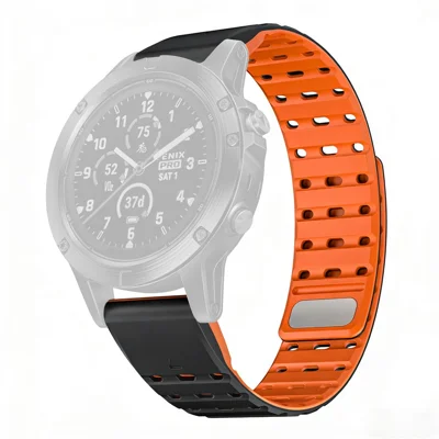 Bracelet en silicone 22 mm pour Garmin Venu 3 / Forerunner 265 / 255, bracelet de montre sport avec fermoir magnétique et système de fixation rapide - Noir+Orange