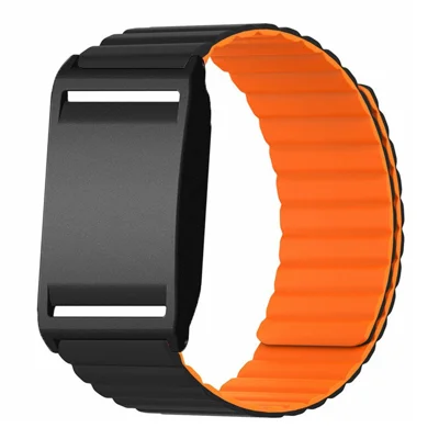 For Polar Loop Magnetic Strap with Protective Case Dual Color Silicone + PC Watch Band Replacement - Black / Orange