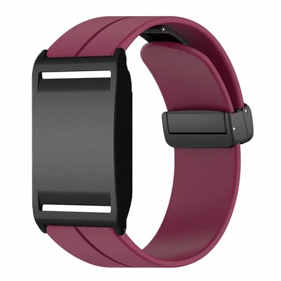 For Polar Loop Fitness Tracker Silicone Strap Magnetic Buckle Sport Wristband with PC Protective Case - Wine Red