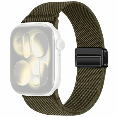 Dual Magnetic Buckle Strap for Apple Watch Ultra 4 3 2 1 49mm / Series 12 11 10 46mm / 9 8 7 45mm / SE3 SE2 SE 6 5 4 44mm / 3 2 1 42mm Nylon Loop Watch Band - Dark Olive Green