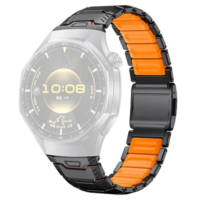 22 mm universal urband med titaniumlegering og silikone med magnetisk spænde til Huawei Watch GT 5 Pro 46 mm / Samsung Galaxy Watch 3 45 mm / Amazfit GTR 4 – Sort / Orange