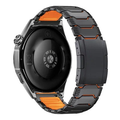 22 mm uniwersalny pasek do zegarka z metalu i silikonu z klamrą w kształcie skorupy żółwia do Huawei Watch GT 5 Pro 46 mm / GT4 46 mm / Samsung Galaxy Watch3 45 mm – Czarny / Pomarańczowy