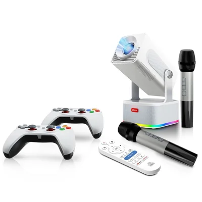 HCS350 PLUS 1080P 450 ANSI Android 11 Tragbarer Projektor Karaoke Lautsprecher Heimkino mit Mikrofon und Spielecontroller Set – US-Stecker