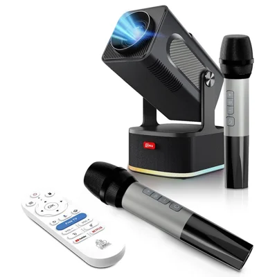HCS350 450 ANSI 1080P HD Projector Karaoke Speaker Home Cinema met microfoon en spraakbediening - UK-stekker