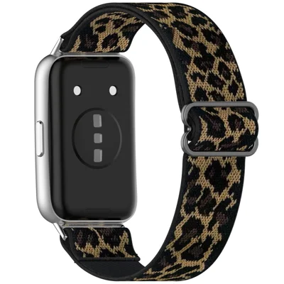 Elastic Wrist Strap for Huawei Band 11 Pro NFC / 11 NFC / 11 Pro / 11 Nylon Braided Watch Band with Slide Clasp - Leopard Print