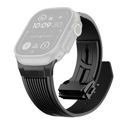 Silicone Strap for Apple Watch Ultra 4 3 2 1 49mm / Series 12 11 10 46mm / 9 8 7 45mm / SE3 SE2 SE 6 5 4 44mm / 3 2 1 42mm Band with Black Connector / Black Buckle - Black