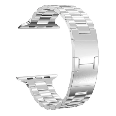 3 Beads Stainless Steel Strap for Apple Watch Series 12 11 10 42mm  /  9 8 7 41mm  /  SE3 SE2 SE 6 5 4 40mm  /  3 2 1 38mm Metal Band with Turtle Back Buckle - Silver