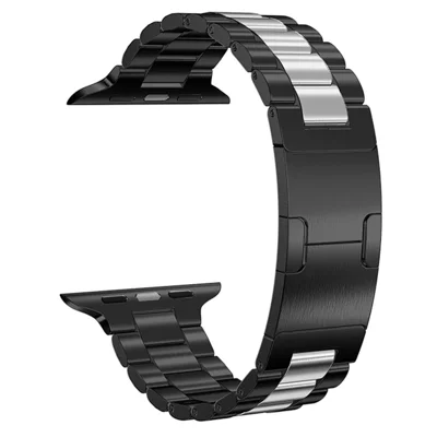 Stainless Steel Watchband for Apple Watch Ultra 4 3 2 1 49mm / Series 12 11 10 46mm / 9 8 7 45mm / SE3 SE2 SE 6 5 4 44mm / 3 2 1 42mm Metal Band with Turtle Back Buckle - Black  /  Silver
