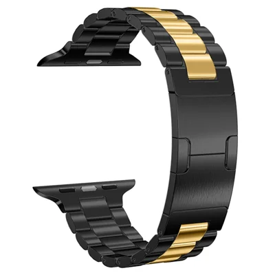 Electroplated Stainless Steel Strap for Apple Watch Series 12 11 10 42mm  /  9 8 7 41mm  /  SE3 SE2 SE 6 5 4 40mm  /  3 2 1 38mm Turtle Shell Buckle Wristband - Black  /  Gold