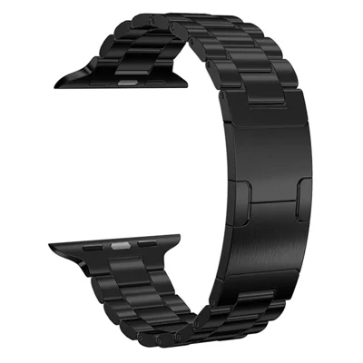 Electroplated Stainless Steel Strap for Apple Watch Ultra 4 3 2 1 49mm / Series 12 11 10 46mm / 9 8 7 45mm / SE3 SE2 SE 6 5 4 44mm / 3 2 1 42mm Metal Band with Turtle Back Buckle - Black