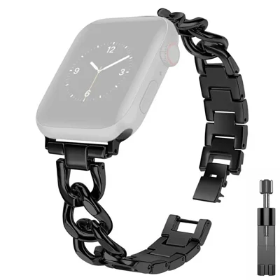 Watch Band for Apple Watch Ultra 4 3 2 1 49mm / Series 12 11 10 46mm / 9 8 7 45mm / SE3 SE2 SE 6 5 4 44mm / 3 2 1 42mm Metal Chain Adjustable Bracelet Strap - Black