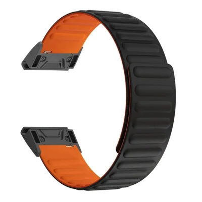 For Huami Amazfit T-Rex Ultra 2 Magnetic Silicone Strap 26mm Quick Release Spring Bar Watch Band - Black / Orange