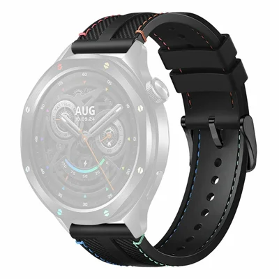 22mm Fluoroelastomer Nylon Strap for Xiaomi Watch S5 / Huawei Watch GT 6 46mm / GT 5 46mm Adjustable Watch Band - Black / Rainbow Stitching
