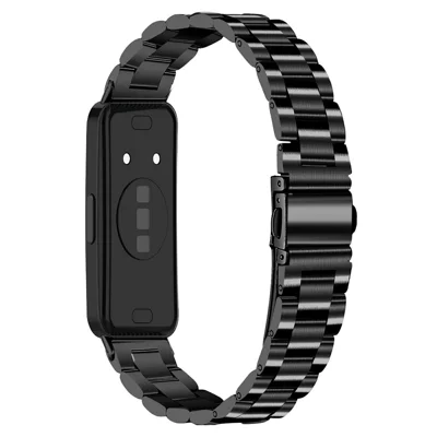 Colored Watch Band for Huawei Band 11 / 11 Pro Stainless Steel 3-Bead Metal Strap - Black