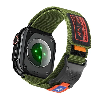 Sport Woven Nylon Strap for Apple Watch Ultra 4 3 2 1 49mm / Series 12 11 10 46mm / 9 8 7 45mm / SE3 SE2 SE 6 5 4 44mm / 3 2 1 42mm Magnetic Wristband - Green