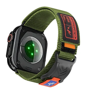Sport Woven Nylon Strap for Apple Watch Series 12 11 10 42mm / 9 8 7 41mm / SE3 SE2 SE 6 5 4 40mm / 3 2 1 38mm Magnetic Wristband - Green