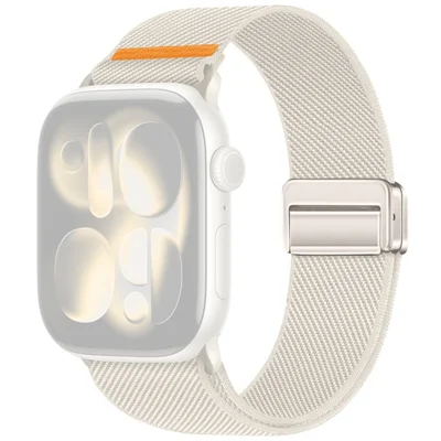 Double Magnetic Buckle Strap for Apple Watch Series 12 11 10 42mm / 9 8 7 41mm / SE3 SE2 SE 6 5 4 40mm / 3 2 1 38mm Stretchy Woven Nylon Band - Starlight