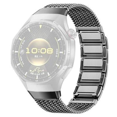 For Huawei Watch GT 6 Pro 46mm Press-type Spring Bar Strap Magnetic Stainless Steel Watch Band - Titanium Grey