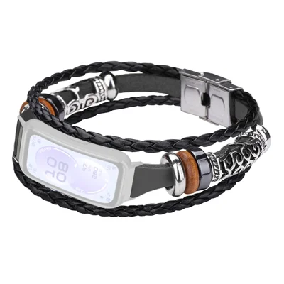 For Huawei Band 11 / 11 Pro Wrist Band Vintage Ethnic Leather Watch Bracelet - Black