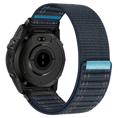 22mm Magic Tape Band for Garmin Tactix 8 47mm / Fenix 8 47mm / Fenix E 47mm Wavy Texture Nylon Loop Watch Strap - Dark Blue