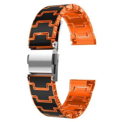 Dual Color Chain Link Band for Apple Watch Series 11 10 42mm / 9 8 7 41mm / SE3 SE2 SE 6 5 4 40mm / 3 2 1 38mm Epoxy Resin + PC Watch Strap - Black / Orange
