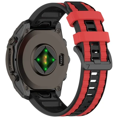 22mm Silicone Watch Band for Garmin Tactix 8 47mm / Fenix 8 47mm / Fenix E 47mm / Quatix 7 Pro Dual Color Quick Release Replacement Strap - Black / Red