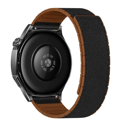 20 mm Lederbeschichteter Silikonband für Samsung Galaxy Watch7 44 mm / 40 mm / Watch6 Classic 47 mm / 43 mm Magnetarmband – Schwarz