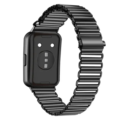 Stainless Steel Watch Band for Huawei Band 11 Pro NFC / 11 NFC / 11 Pro / 11 Electroplated Color Slingshot Buckle Loop Strap - Black