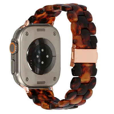Hexagonal Resin Strap for Apple Watch Series 12 11 10 42mm / 9 8 7 41mm / SE3 SE2 SE 6 5 4 40mm / 3 2 1 38mm Waterproof Watch Band - Tortoiseshell