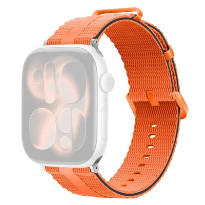 Strap for Apple Watch Ultra 4 3 2 1 49mm / Series 12 11 10 46mm / 9 8 7 45mm / SE3 SE2 SE 6 5 4 44mm / 3 2 1 42mm Silicone Band Linear Texture Sport Wristband - Orange+Black