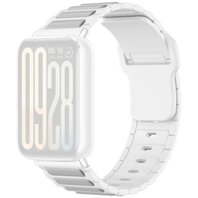 Silikonarmband für Xiaomi Redmi Watch 6 / 5 / 4 / Smart Band 9 Pro / 8 Pro, strukturiertes Sportarmband-Ersatzband – Weiß + Grau