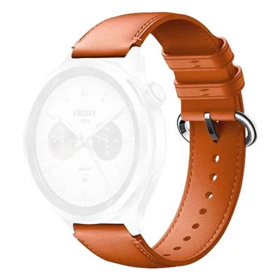 22mm Genuine Cow Leather Strap for Xiaomi Watch S4 / Huawei Watch GT 6 46mm / Samsung Galaxy Watch3 45mm Watch Band with Round Metal Buckle - Orange
