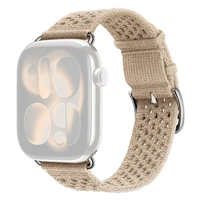 Knitted Fabric Strap for Apple Watch Series 12 11 10 42mm / 9 8 7 41mm / SE3 SE2 SE 6 5 4 40mm / 3 2 1 38mm Hollow-Out Breathable Sport Band - Clay