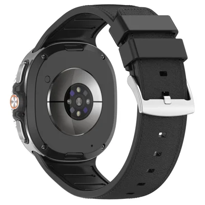 Leather Coated Silicone Strap for Samsung Galaxy Watch8 44mm / 40mm / Watch8 Classic 46mm Integrated Watch Band - Black