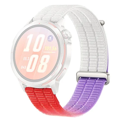 Bracelet Sport en Nylon pour Montre Huawei GT Runner 2 / Watch Ultimate 2 / Watch GT 6 46 mm, Bracelet Tissé Réglable 22 mm avec Fermeture Velcro - Rouge / Violet / Blanc
