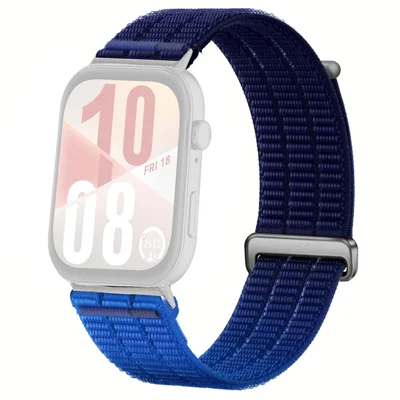 Nylon Loop Watch Strap for Huawei Watch Fit 4 Pro / Fit 4 / Fit 3 Magic Tape Breathable Band with Metal Connector - Dusk Blue
