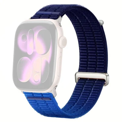 Nylon Loop Watch Strap for Apple Watch Series 12 11 10 42mm / 9 8 7 41mm / SE3 SE2 SE 6 5 4 40mm / 3 2 1 38mm Magic Tape Breathable Band with Metal Connector - Dusk Blue